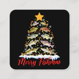 Merry Fishmas Funny Christmas Tree Lights Fish Fis Quadratische Visitenkarte