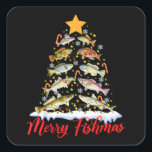 Merry Fishmas Funny Christmas Tree Lights Fish Fis Quadratischer Aufkleber<br><div class="desc">Merry Fishmas Weihnachtsbaum Lichter Fisch Fischen Fischen Rod</div>