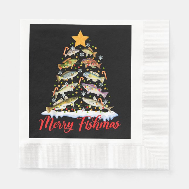 Merry Fishmas Funny Christmas Tree Lights Fish Fis Serviette (Vorderseite)