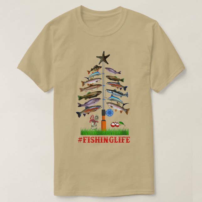 Merry Fishmas Funny Christmas Tree Lights Fish Fis T-Shirt (Design vorne)