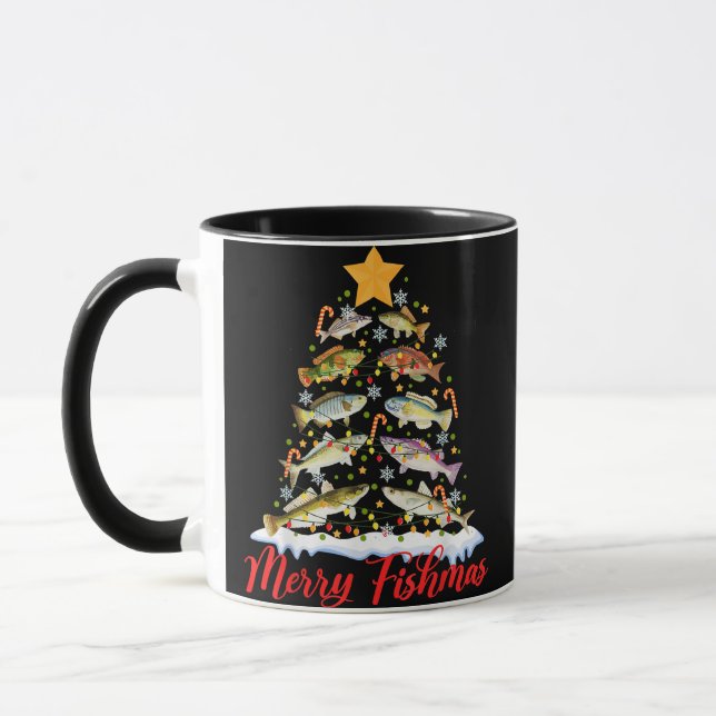 Merry Fishmas Funny Christmas Tree Lights Fish Fis Tasse (Links)