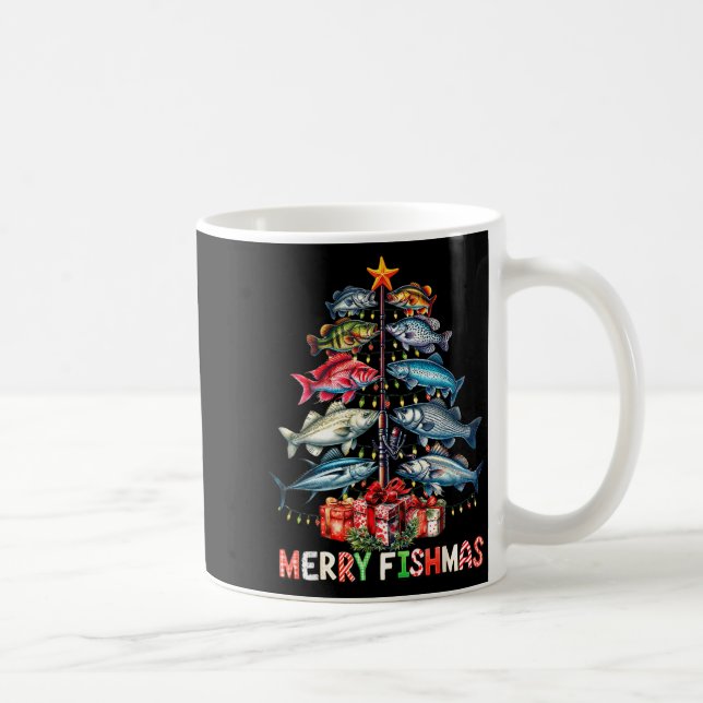 Merry Fishmas Funny Christmas Tree Lights Fishing  Kaffeetasse (Rechts)