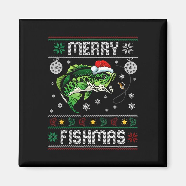 Merry Fishmas Funny Fish Fischerei Fischer Ugly Ch Magnet (Vorne)