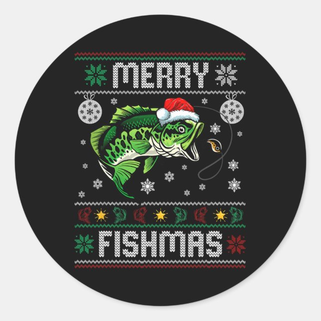 Merry Fishmas Funny Fish Fischerei Fischer Ugly Ch Runder Aufkleber (Vorderseite)