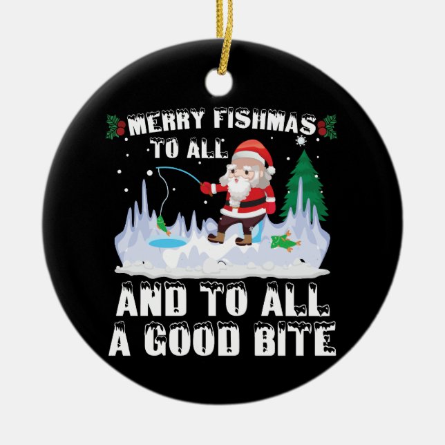 Merry Fishmas Funny Fish Fish Fishing Fisherman Xm Keramik Ornament (Vorne)