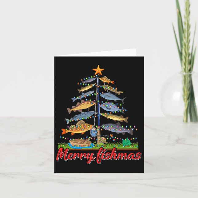 Merry Fishmas Funny Fisher Christmas Tree Fischen Karte (Vorderseite)