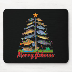 Merry Fishmas Funny Fisher Christmas Tree Fischen Mousepad