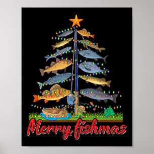 Merry Fishmas Funny Fisher Christmas Tree Fischen Poster