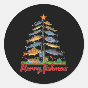 Merry Fishmas Funny Fisher Christmas Tree Fischen Runder Aufkleber
