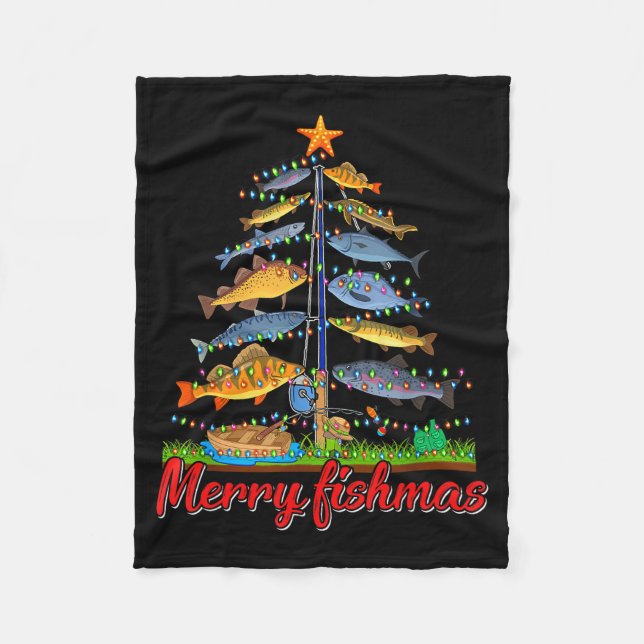 Merry Fishmas Funny Fisher Christmas Tree Fishing  Fleecedecke (Vorderseite)
