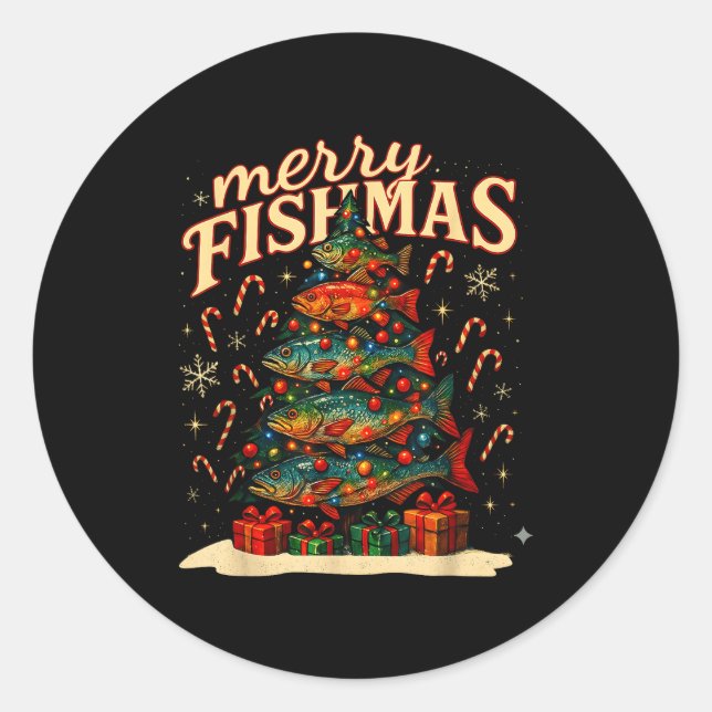 Merry Fishmas Funny Fishing Christmas Design  Runder Aufkleber (Vorderseite)
