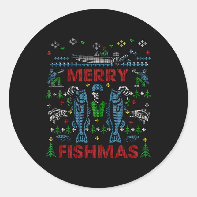 Merry Fishmas Funny Fishing Ugg Weihnachtskraut Runder Aufkleber (Vorderseite)