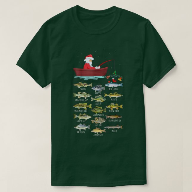 Merry Fishmas Funny Fishing Weihnachtsbaumlichter T-Shirt (Design vorne)