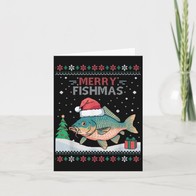 Merry Fishmas - Funny Ugly Christmas Carp Fishing Karte (Vorderseite)