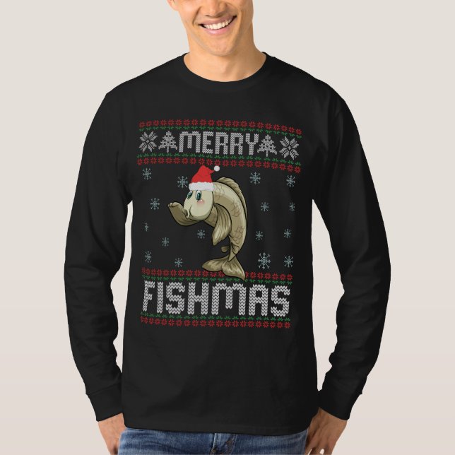 Merry Fishmas Funny Ugly Christmas Sweater Fish T-Shirt (Vorderseite)