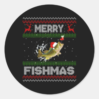 Merry Fishmas hässlich Fischen Bassfisch Runder Aufkleber