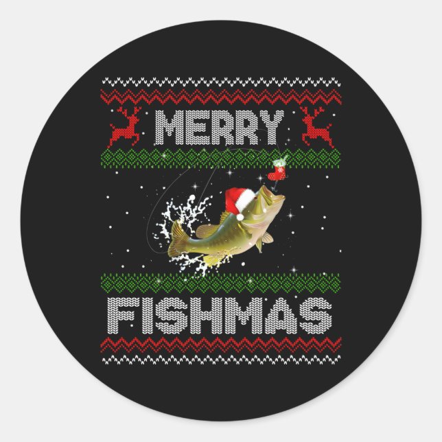 Merry Fishmas hässlich Fischen Bassfisch Runder Aufkleber (Vorderseite)