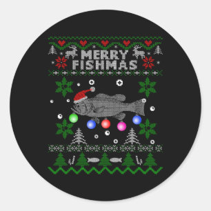 Merry Fishmas hässlich fischen große Mouth Bass Runder Aufkleber