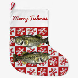 Merry Fishmas Largemouth Bass Fishing Snowflake Großer Weihnachtsstrumpf