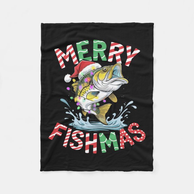 Merry Fishmas Santa Fishing Funny Fisherman Christ Fleecedecke (Vorderseite)