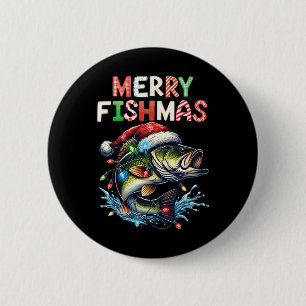 Merry Fishmas Santa Fishing Lovers Funny Fisherman Button