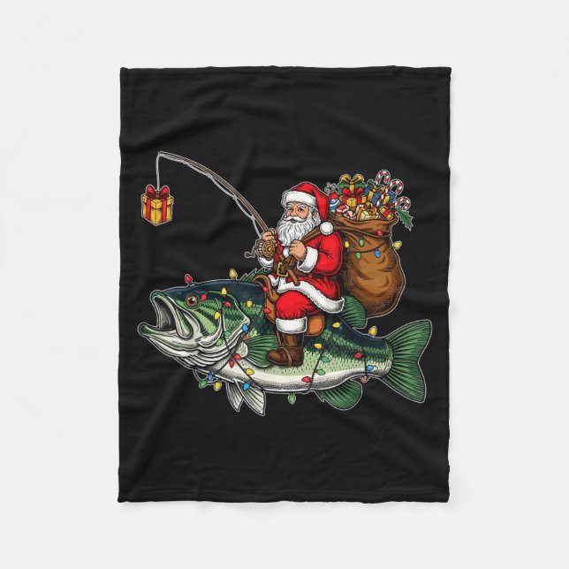 Merry Fishmas Santa Fishing Lovers Funny Fisherman Fleecedecke (Vorderseite)