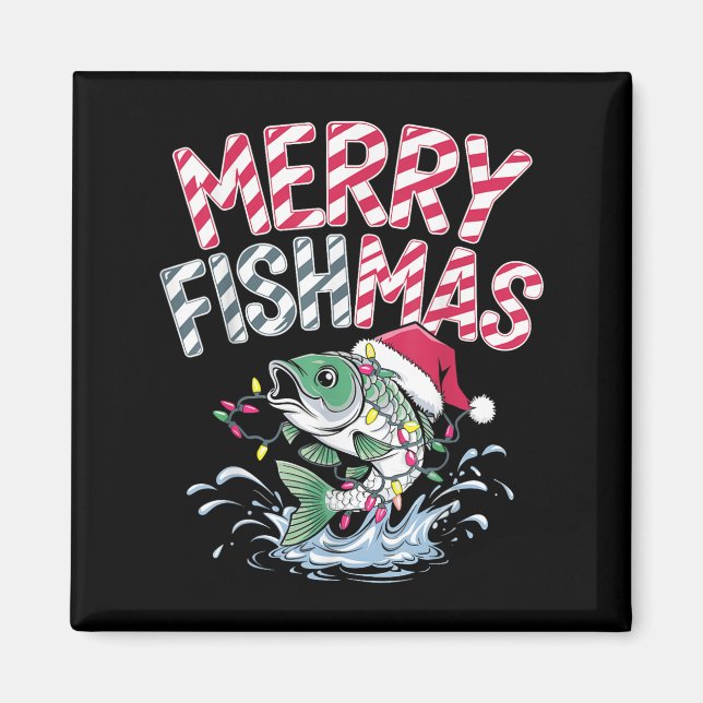 Merry Fishmas Santa Fishing Lovers Funny Fisherman Magnet (Vorne)