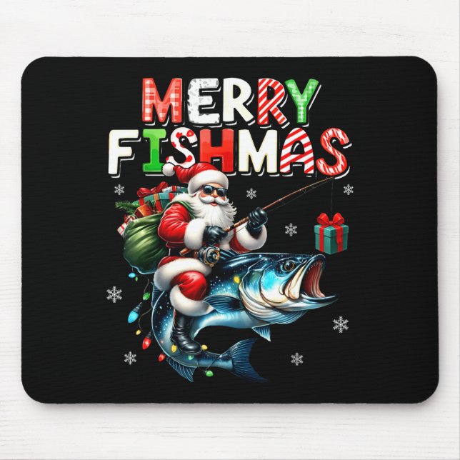 Merry Fishmas Santa Fishing Lovers Funny Fisherman Mousepad (Vorne)