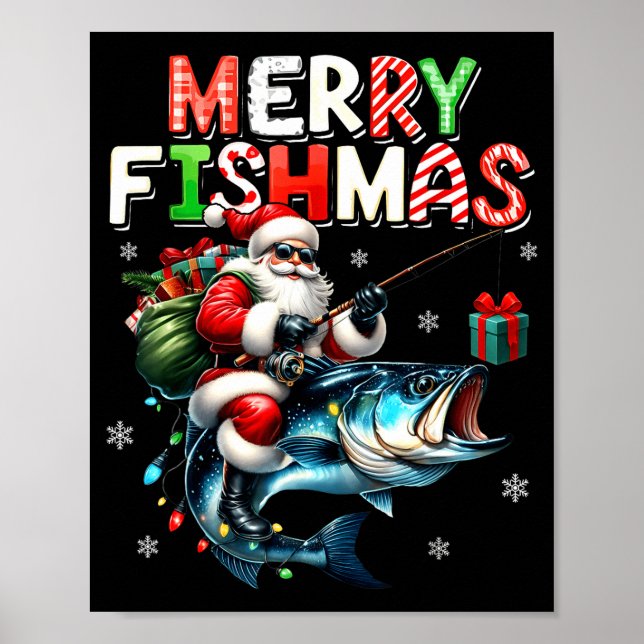 Merry Fishmas Santa Fishing Lovers Funny Fisherman Poster (Vorne)