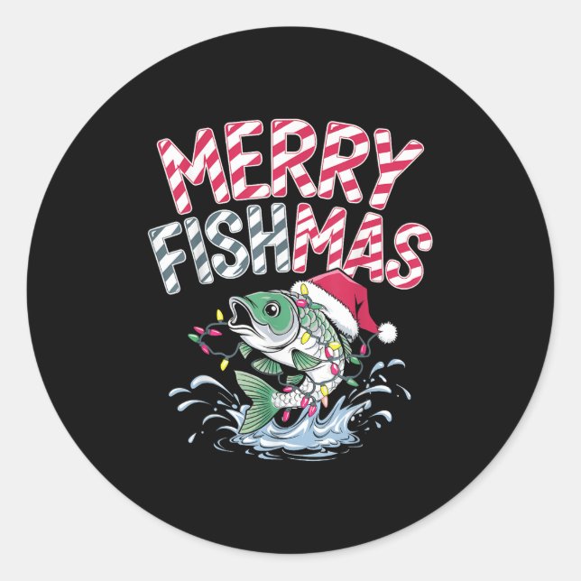 Merry Fishmas Santa Fishing Lovers Funny Fisherman Runder Aufkleber (Vorderseite)