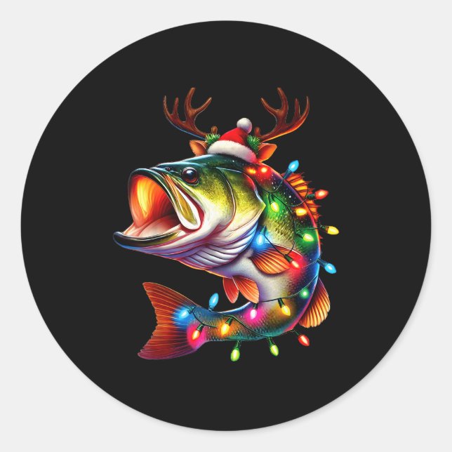 Merry Fishmas Santa Fishing Lovers Funny Fisherman Runder Aufkleber (Vorderseite)