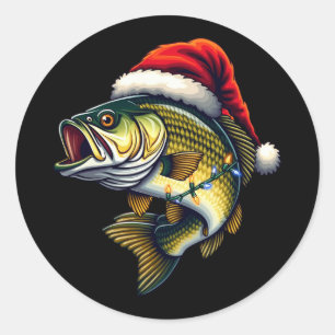 Merry Fishmas Santa Fishing Lovers Funny Fisherman Runder Aufkleber