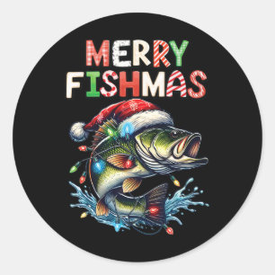 Merry Fishmas Santa Fishing Lovers Funny Fisherman Runder Aufkleber