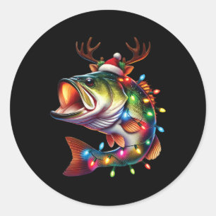 Merry Fishmas Santa Fishing Lovers Funny Fisherman Runder Aufkleber