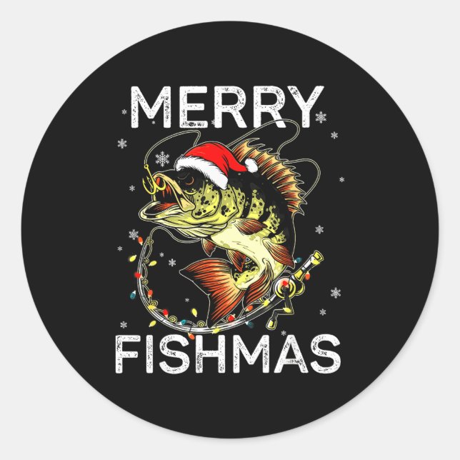 Merry Fishmas Santa Fishing Lovers Funny Fisherman Runder Aufkleber (Vorderseite)