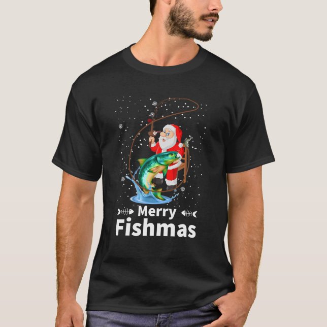 Merry Fishmas Santa Funny Fishing Santa Niedlich C T-Shirt (Vorderseite)