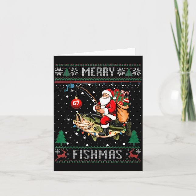 Merry Fishmas Santa Riding B Fish Christmas Ugly S Karte (Vorderseite)