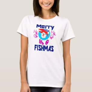 ♥ Merry FishMas-SantaFish Funny Long Sleeve T-Shir T-Shirt