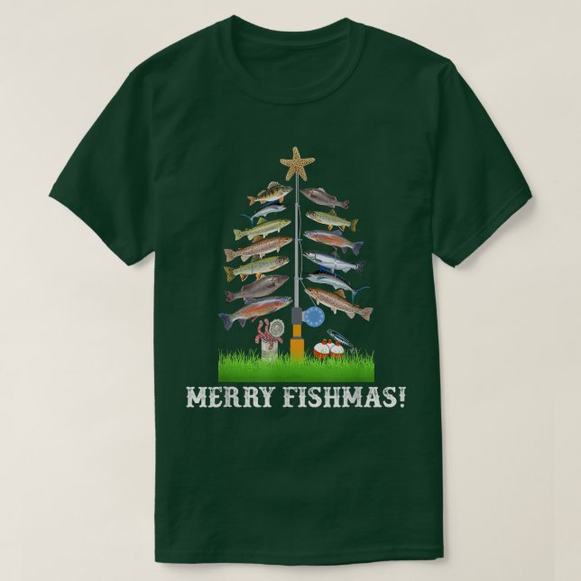 Merry Fishmas T-Shirt Weihnachtsbaum Fish Funny Fi (Design vorne)