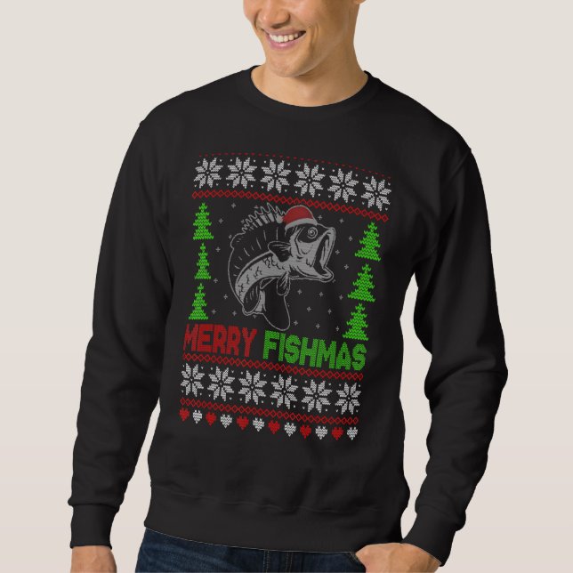Merry Fishmas Ugly Christmas Sweater Funny Angler Sweatshirt (Vorderseite)