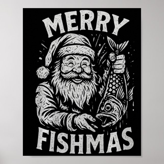 Merry Fishmas Vintage Santa Fishing Christmas Prem Poster (Vorne)