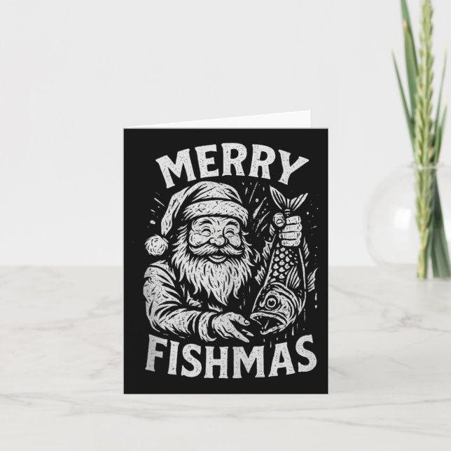 Merry Fishmas Vintage Santa Fishing Christmas Tank Karte (Vorderseite)
