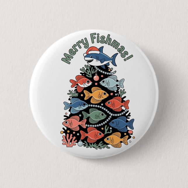 Merry Fishmas Weihnachtsbaum Fish Funny Fishing Button (Vorderseite)