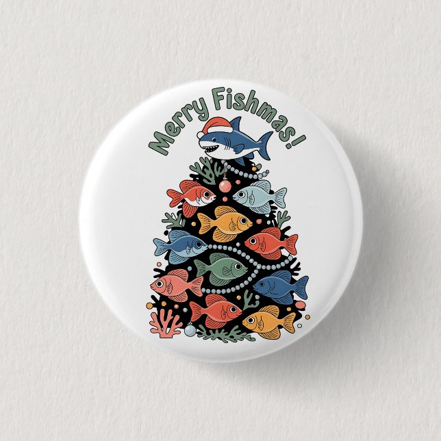Merry Fishmas Weihnachtsbaum Fish Funny Fishing Button (Vorderseite)