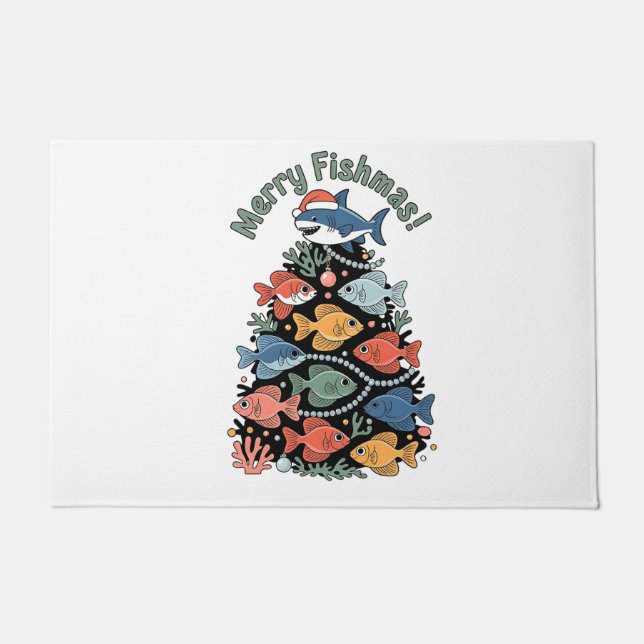 Merry Fishmas Weihnachtsbaum Fish Funny Fishing Fußmatte (Vorderseite)