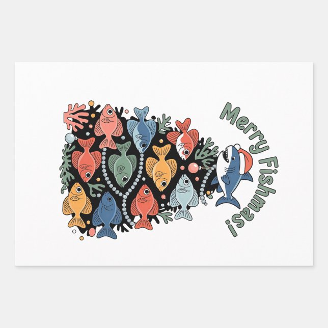 Merry Fishmas Weihnachtsbaum Fish Funny Fishing Geschenkpapier Set (Vorderseite)