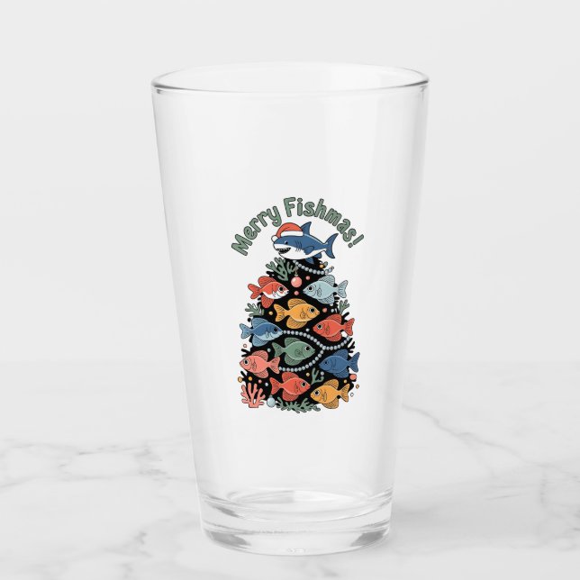 Merry Fishmas Weihnachtsbaum Fish Funny Fishing Glas (Vorderseite)