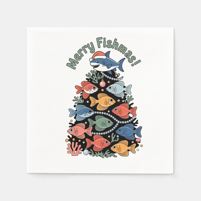 Merry Fishmas Weihnachtsbaum Fish Funny Fishing Serviette (Vorderseite)
