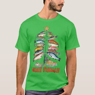 Merry Fishmas Weihnachtsbaum Fish Funny Fishing T-Shirt