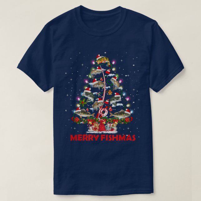 Merry Fishmas Weihnachtsbaum Fish Funny Fishing T-Shirt (Design vorne)